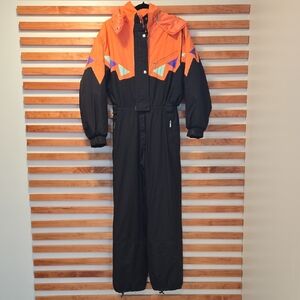 Vintage Killy France One Piece Ski Suit Neon Colorblock 80s/90s Hooded Snowsuit